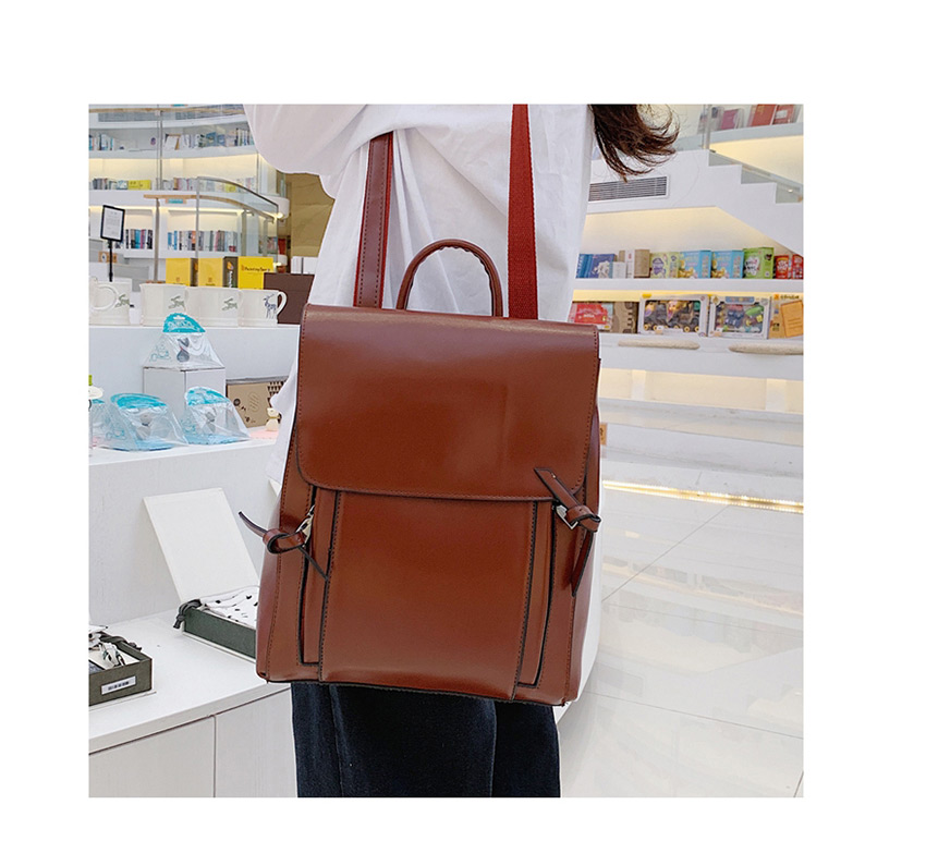 Fashion Red-brown Flap-knotted Stitched Soft-faced Backpack,Backpack