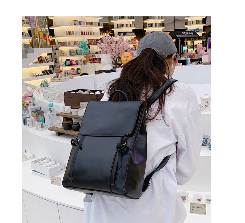 Fashion Black Flap-knotted Stitched Soft-faced Backpack,Backpack