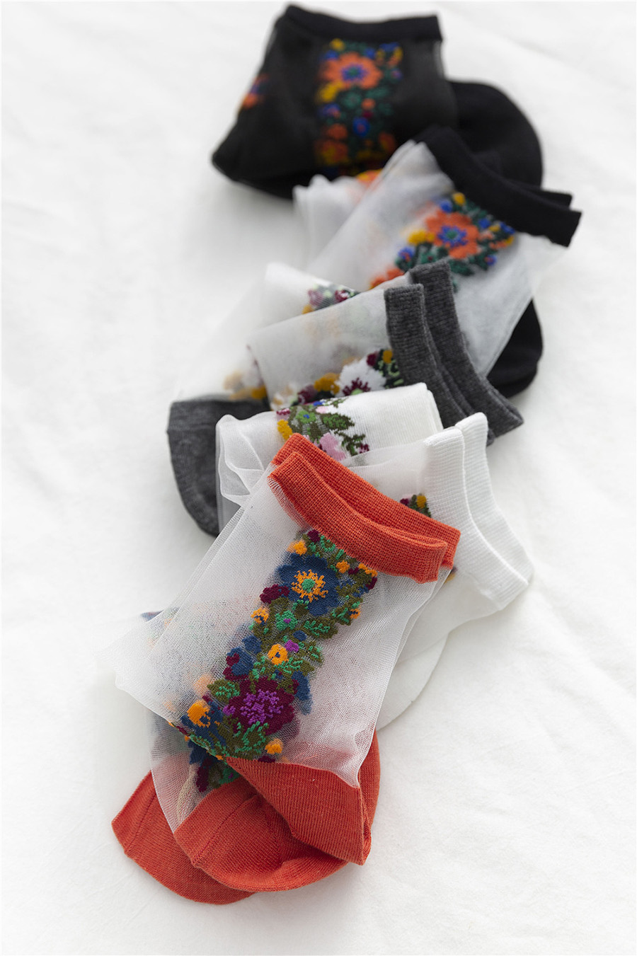 Fashion Black + Transparent Small Flower Transparent Glass Silk Tube Stockings,Fashion Socks