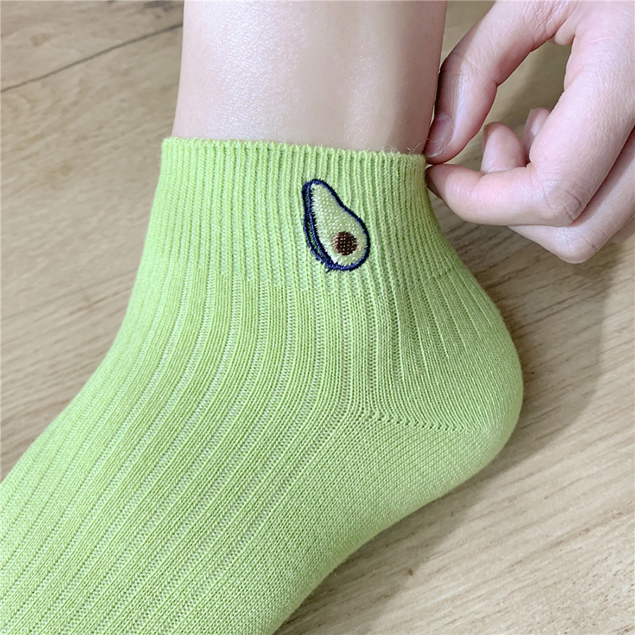Fashion Tender Green Avocado Embroidered Cotton Socks,Fashion Socks