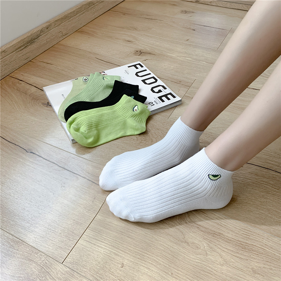 Fashion Tender Green Avocado Embroidered Cotton Socks,Fashion Socks
