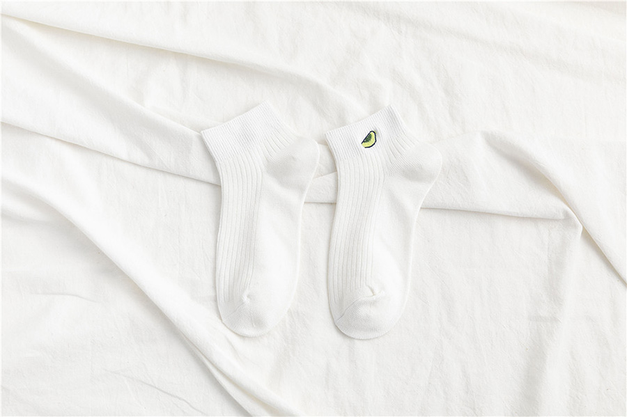 Fashion White Avocado Embroidered Cotton Socks,Fashion Socks