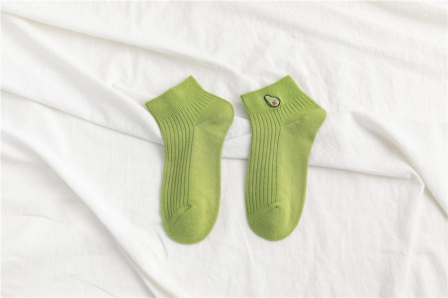 Fashion Fluorescent Green Avocado Embroidered Cotton Socks,Fashion Socks