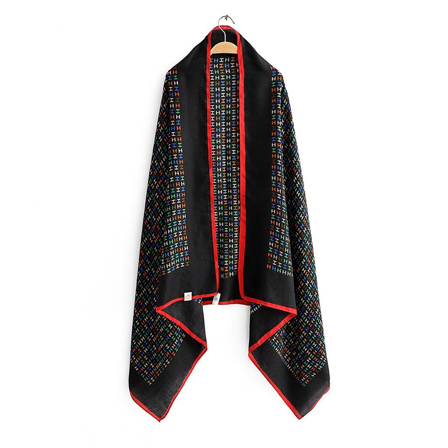Fashion Black Contrasting Color-block Print Scarves And Shawls,Thin Scaves