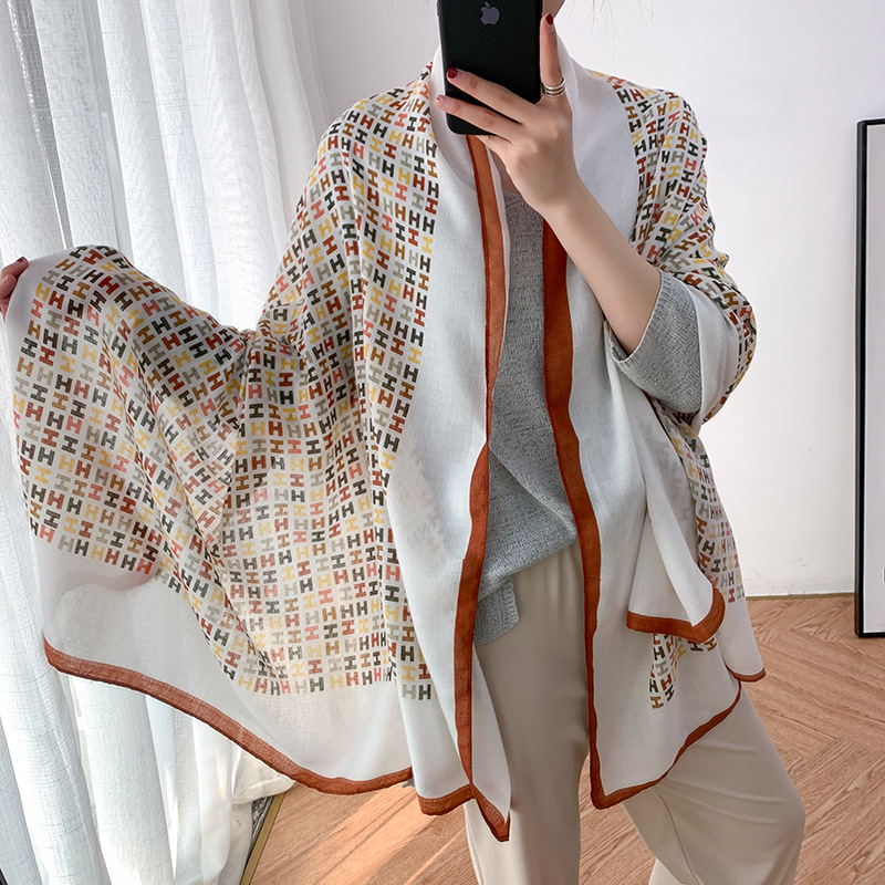 Fashion White Contrasting Color-block Print Scarves And Shawls,Thin Scaves