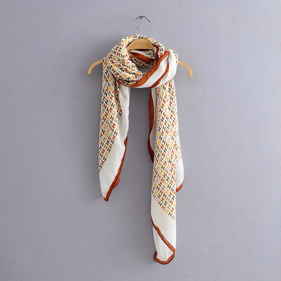 Fashion White Contrasting Color-block Print Scarves And Shawls,Thin Scaves