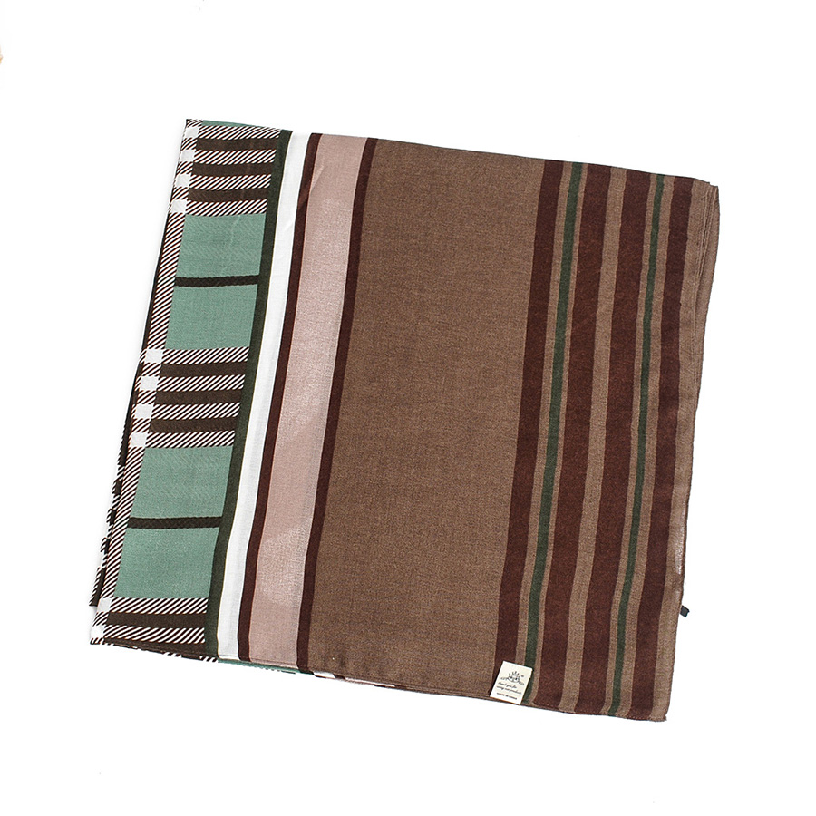 Fashion Khaki Plaid Printed Contrast Shawl Sunscreen Towel,Thin Scaves