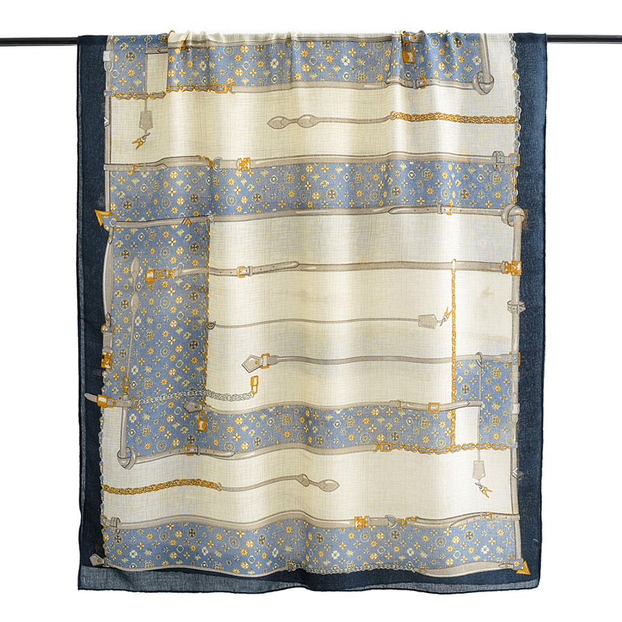 Fashion Navy Chain-print Printed Contrast Shawl Sunscreen Towel,Thin Scaves