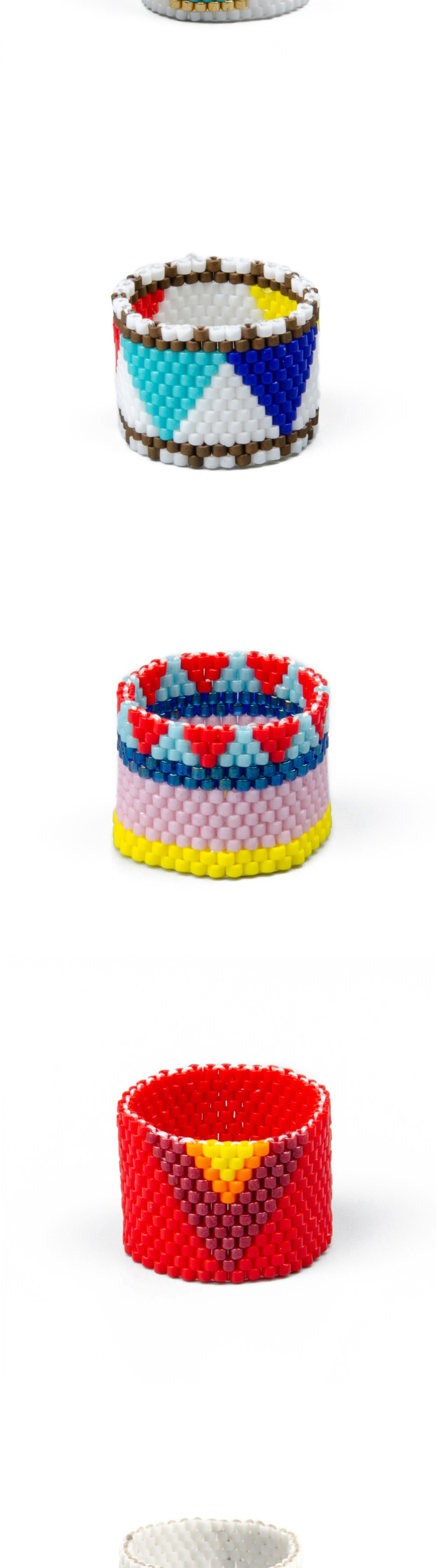 Fashion Red + Blue Beaded Woven Triangle Wide Band Ring,Fashion Rings