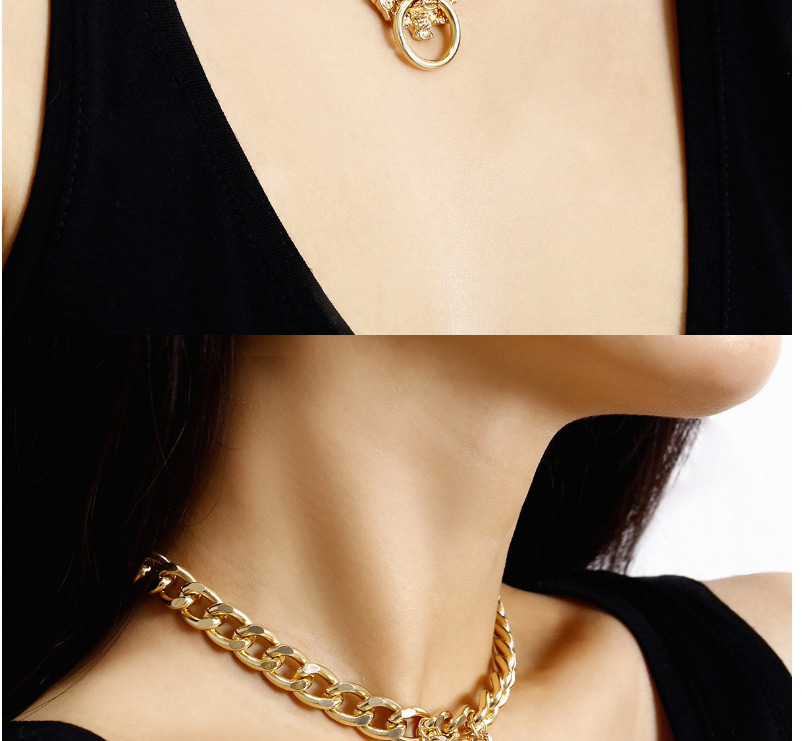 Fashion Golden Single Layer Lion Head Stereo Necklace,Pendants