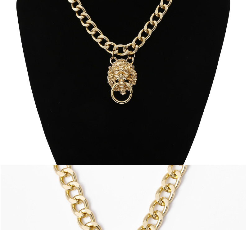 Fashion Golden Single Layer Lion Head Stereo Necklace,Pendants
