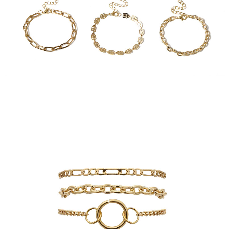 Fashion Golden Glossy Geometric Cutout Multi-element Bracelet,Bracelets Set
