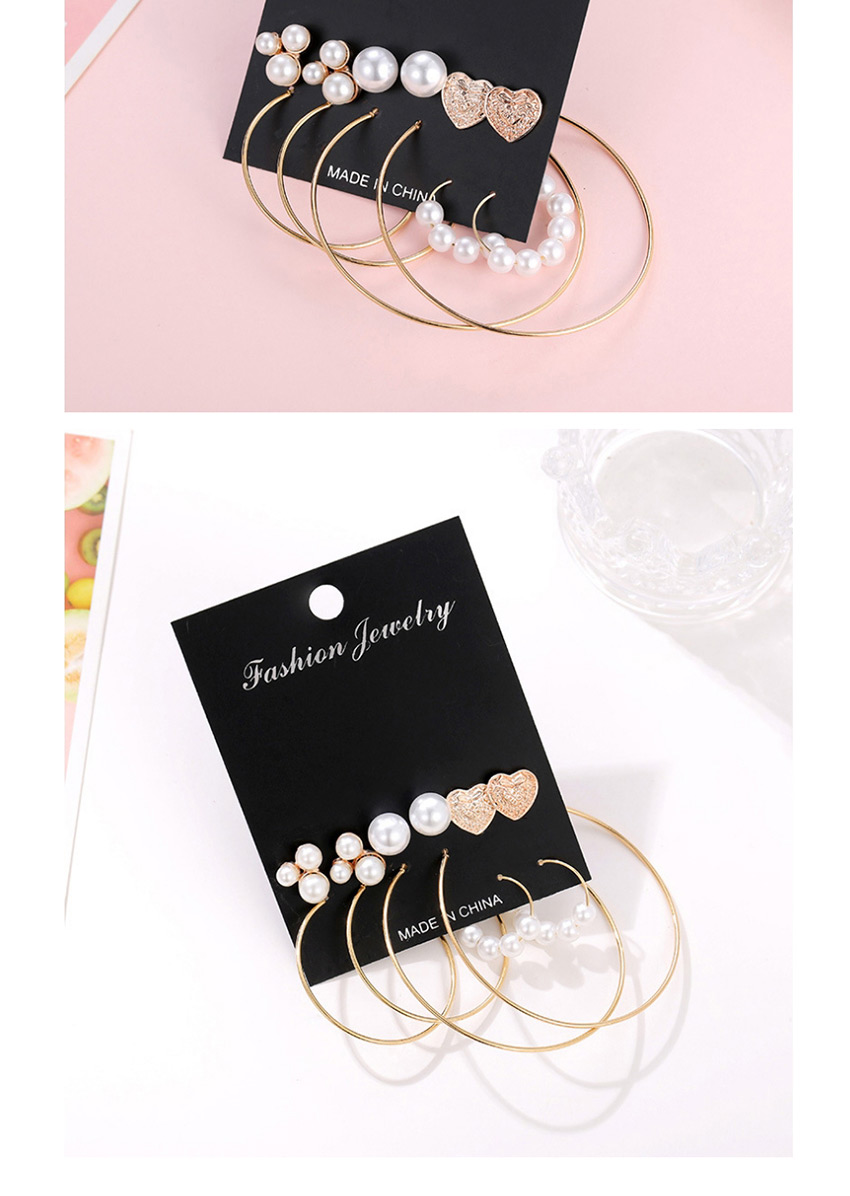 Fashion Color Mixing Pearl Love Round Alloy Earring Set,Earrings set