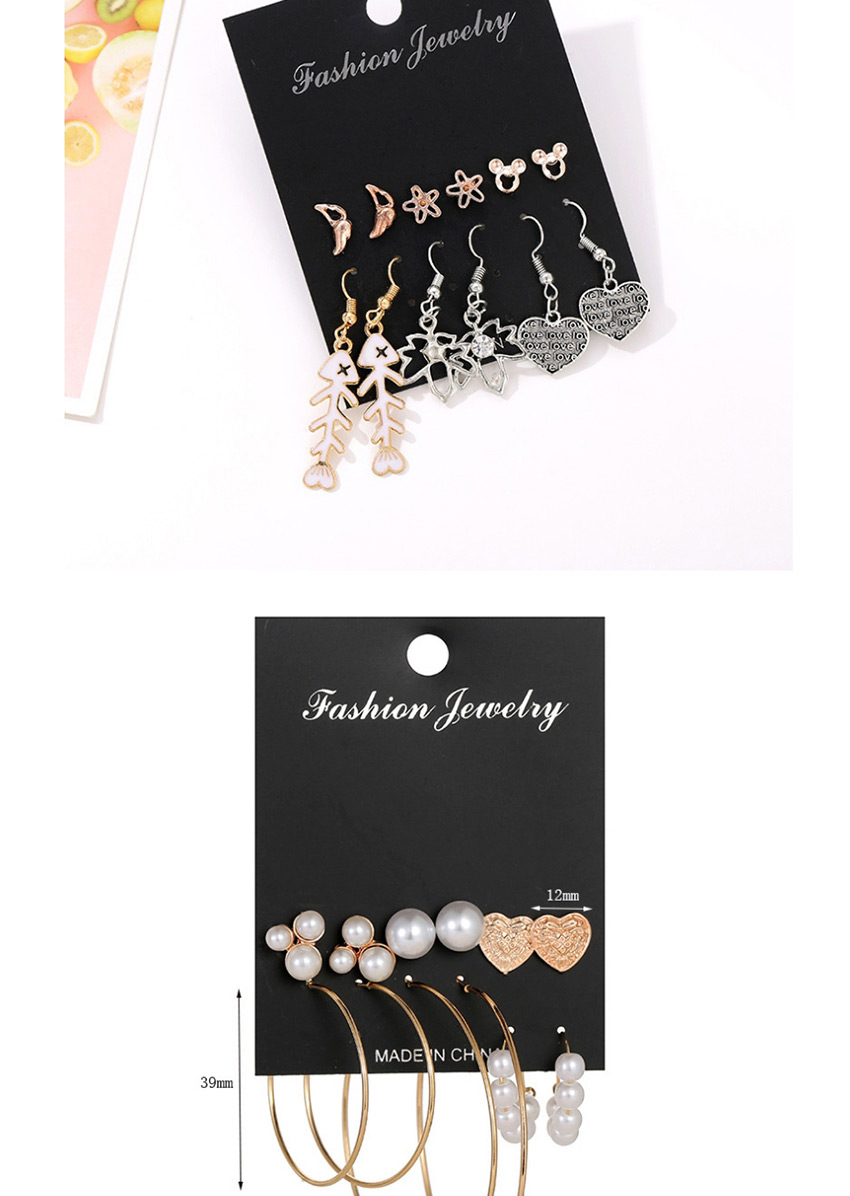 Fashion Color Mixing Pentagram Fishbone Heart Cutout Earrings Set With Diamonds,Earrings set