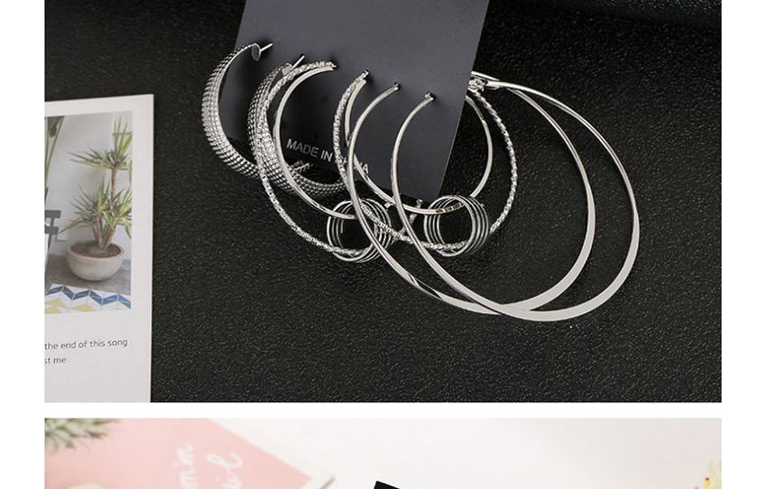 Fashion Silver Metal Hollow Geometric Circle Earring Set,Head Band