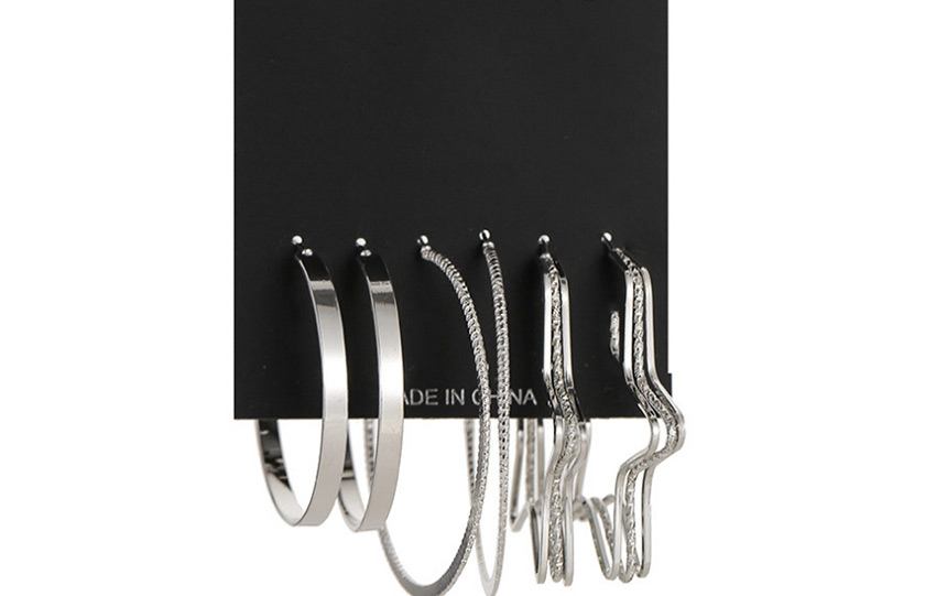 Fashion Silver Metal Hollow Pentagram Geometric Circle Earring Set,Hairpins