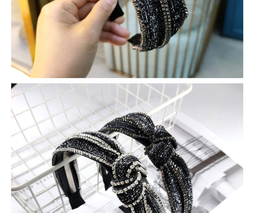 Fashion 4 Rows Of Silver Diamonds Knotted Cloth Hollow Hair Band With Rhinestones,Head Band