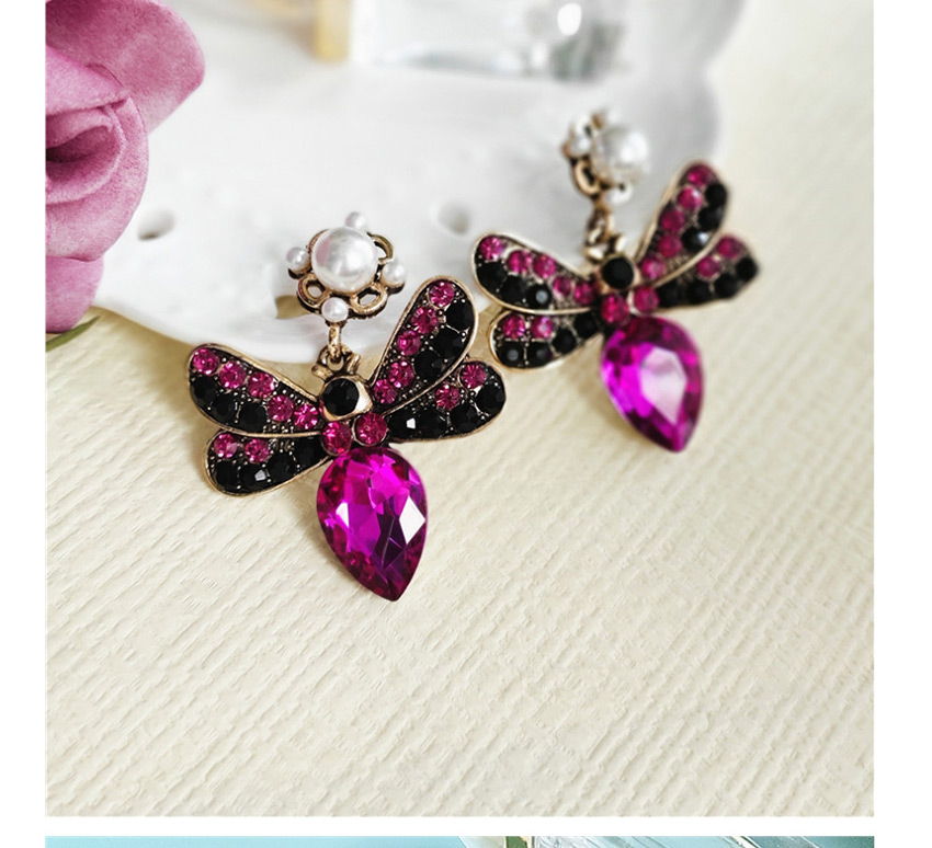 Fashion Red Butterfly Earrings With Glass Diamonds,Drop Earrings