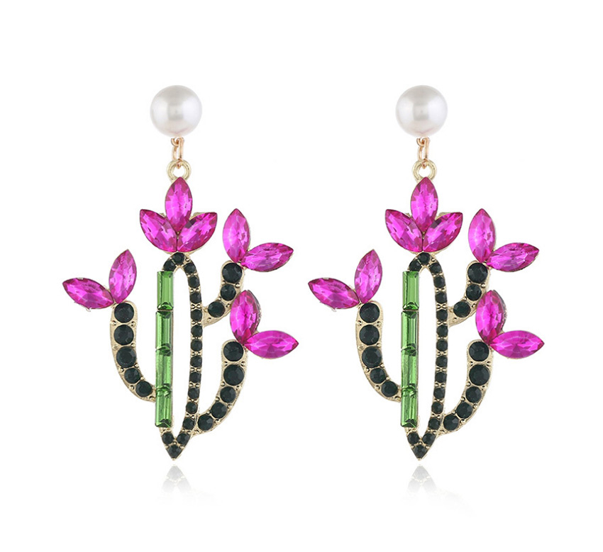 Fashion Red Diamond Cactus Alloy Earrings,Drop Earrings
