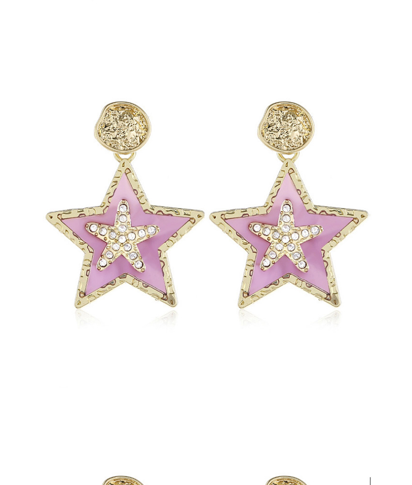 Fashion Pink Acrylic Star Alloy Earrings With Diamonds,Drop Earrings