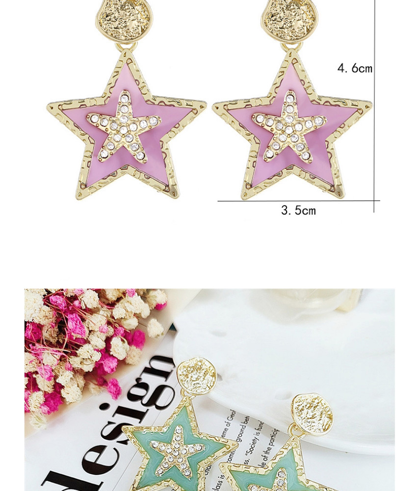 Fashion Pink Acrylic Star Alloy Earrings With Diamonds,Drop Earrings