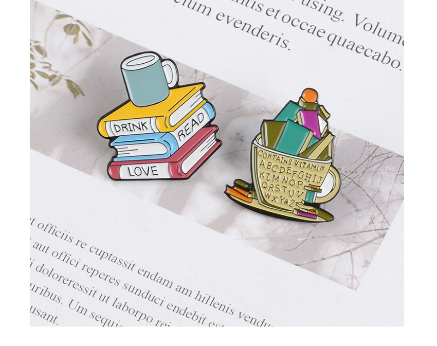 Fashion Color Mixing Book Coffee Cup Contrast Color Enamel Lapel Pin,Korean Brooches