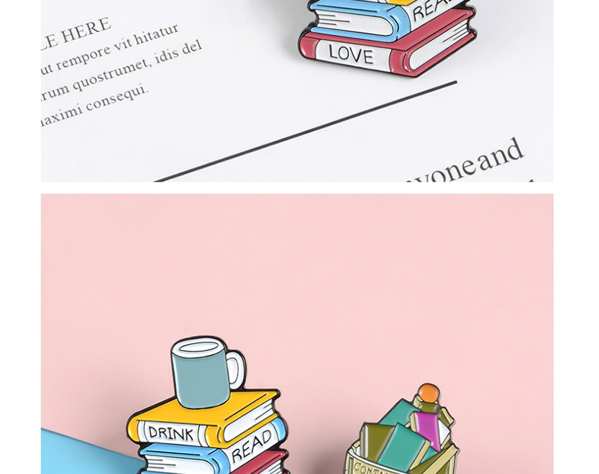 Fashion Color Mixing Book Coffee Cup Contrast Color Enamel Lapel Pin,Korean Brooches