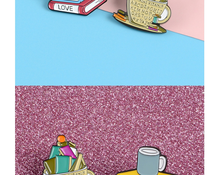 Fashion Color Mixing Book Cup Contrast Enamel Lapel Pin,Korean Brooches