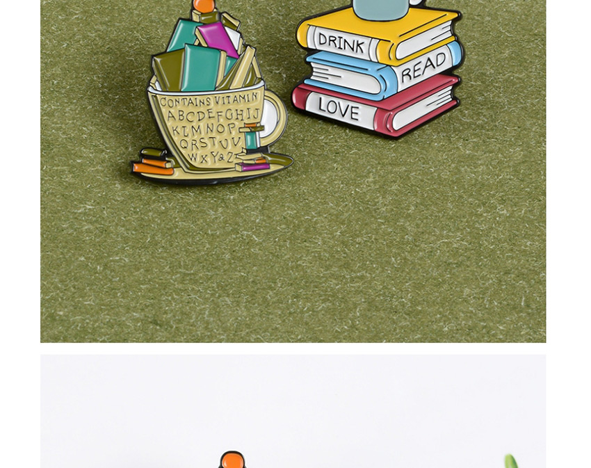 Fashion Color Mixing Book Cup Contrast Enamel Lapel Pin,Korean Brooches