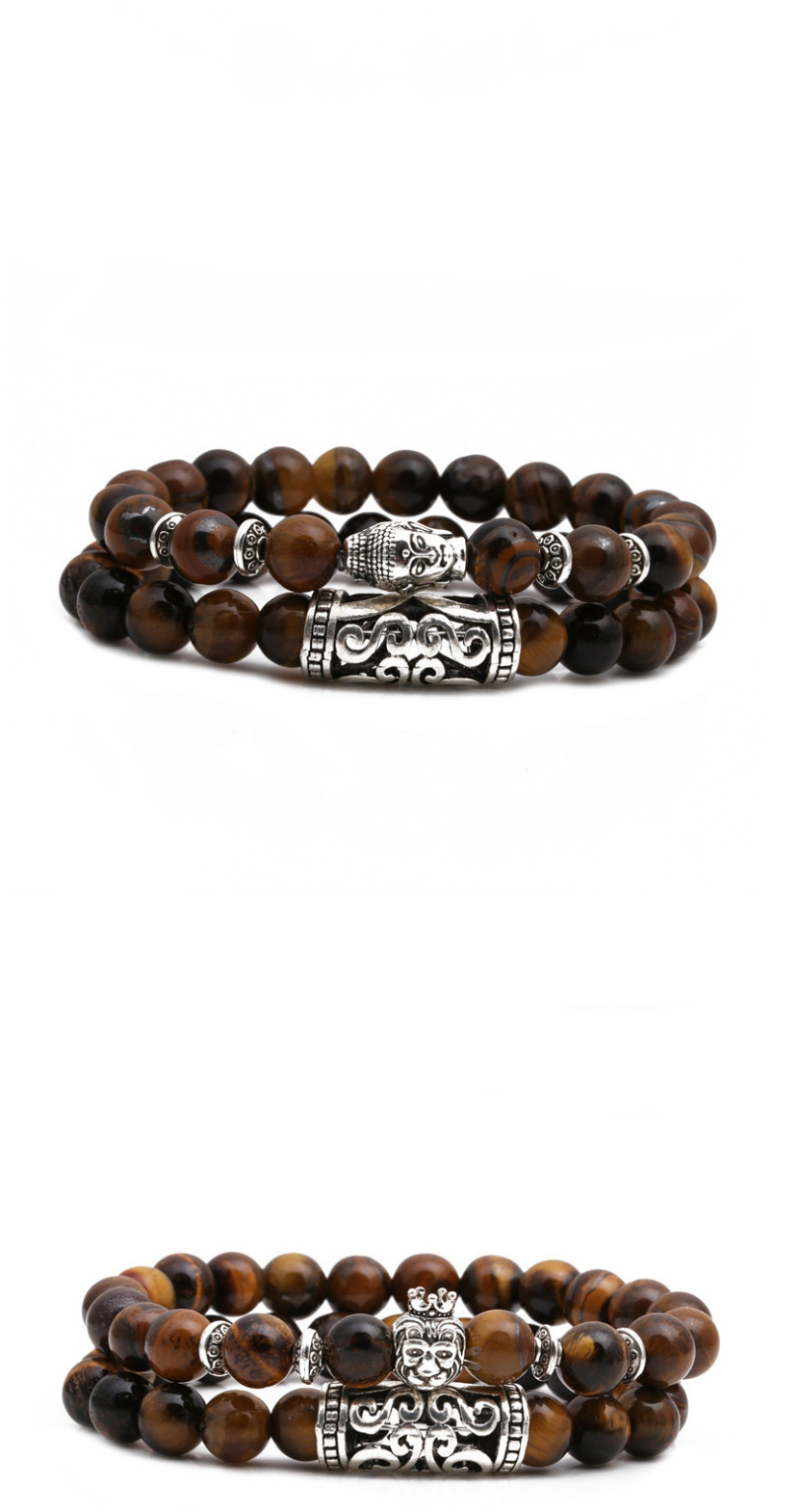Fashion Brown Tiger Eye Stone Owl Elbow Beaded Elastic Bracelet Set,Bracelets Set