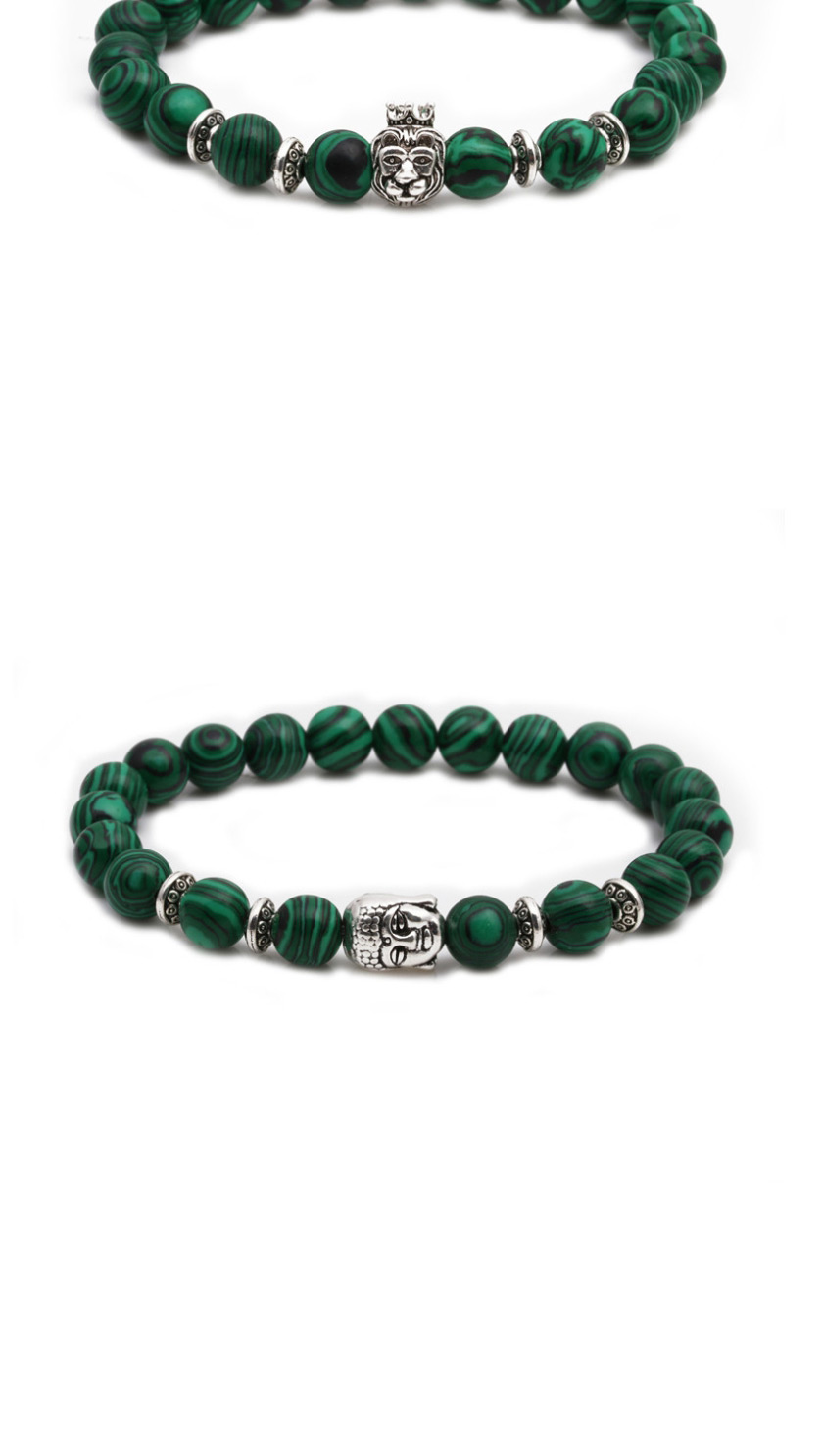 Fashion Green Malachite Lion Head Elbow Beaded Elastic Bracelet Set,Bracelets Set