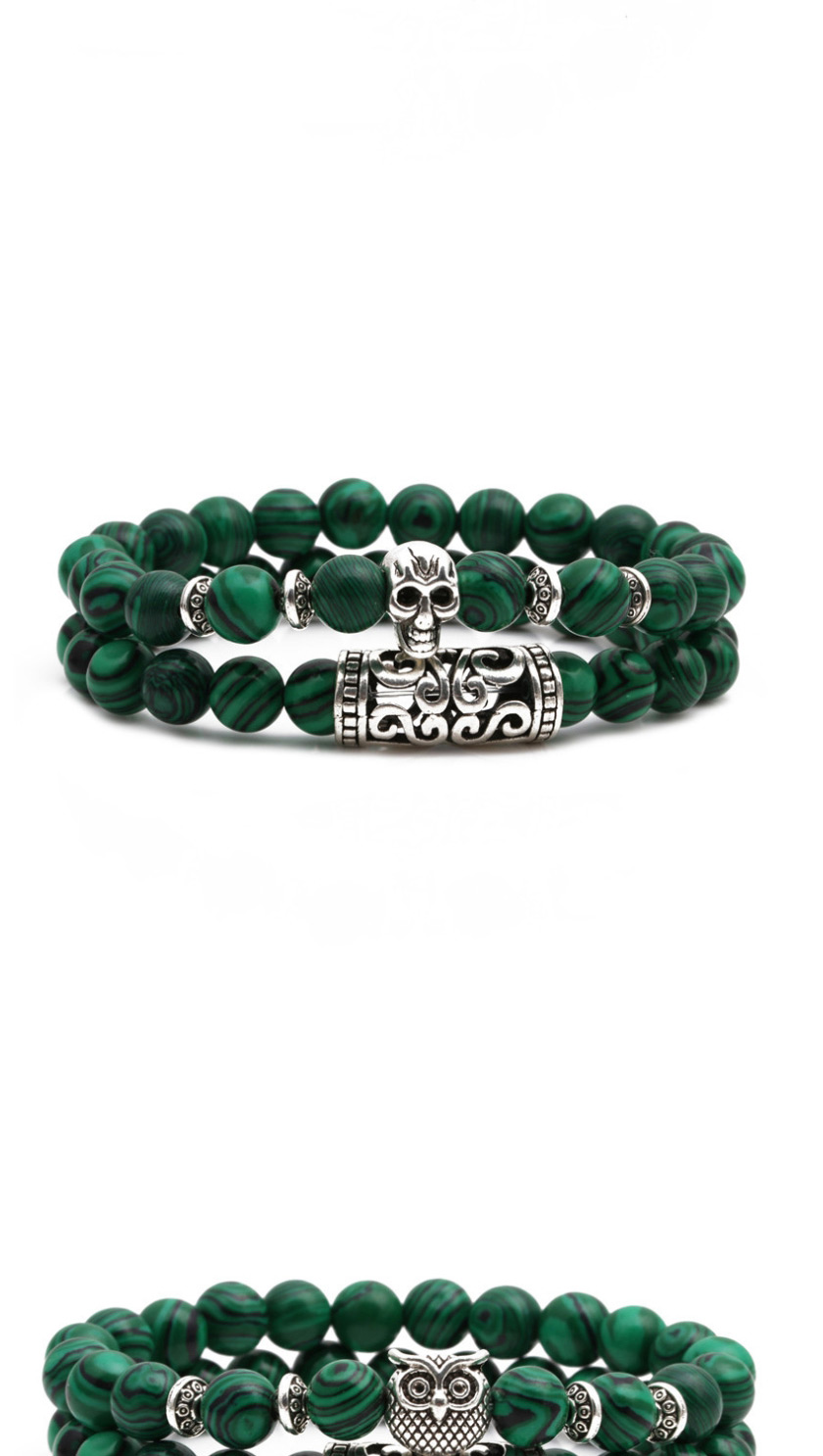 Fashion Green Malachite Buddha Head Curved Beaded Elastic Bracelet Set,Bracelets Set