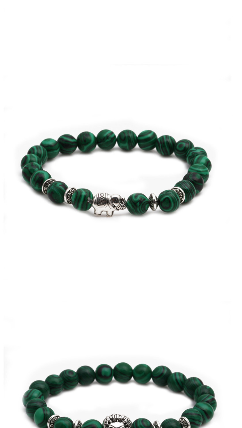 Fashion Green Malachite Lion Head Elbow Beaded Elastic Bracelet Set,Bracelets Set