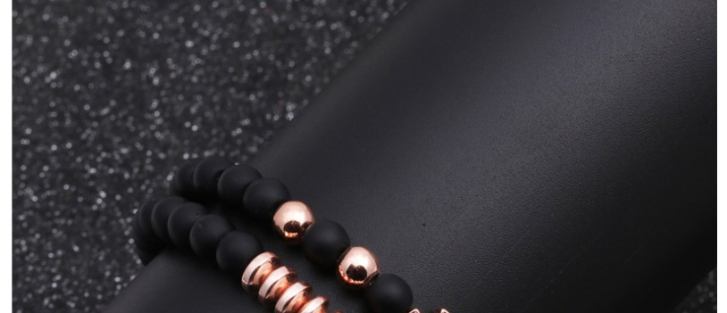 Fashion Rose Gold Micro Inlaid Zircon Cross Black Matte Beaded Bracelet Set,Bracelets Set