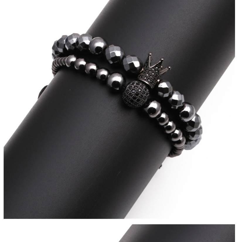 Fashion Gun Black Crown Cubic Micro Inlaid Zircon Diamond Ball Adjustable Ball Beaded Bracelet,Bracelets