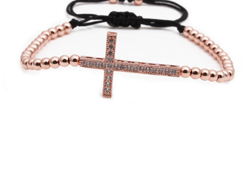 Fashion Rose Gold Cross Braided Adjustable Bracelet With Diamonds,Bracelets