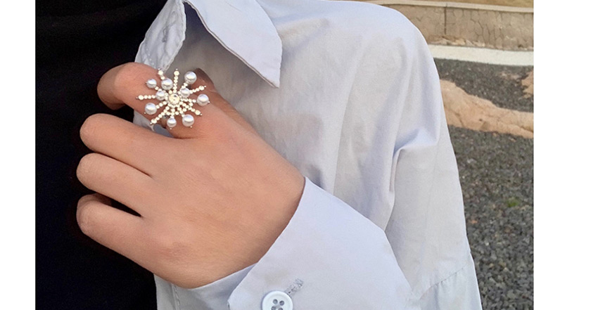 Fashion Silver Snowflake Imitation Pearl And Diamond Alloy Adjustable Ring,Fashion Rings