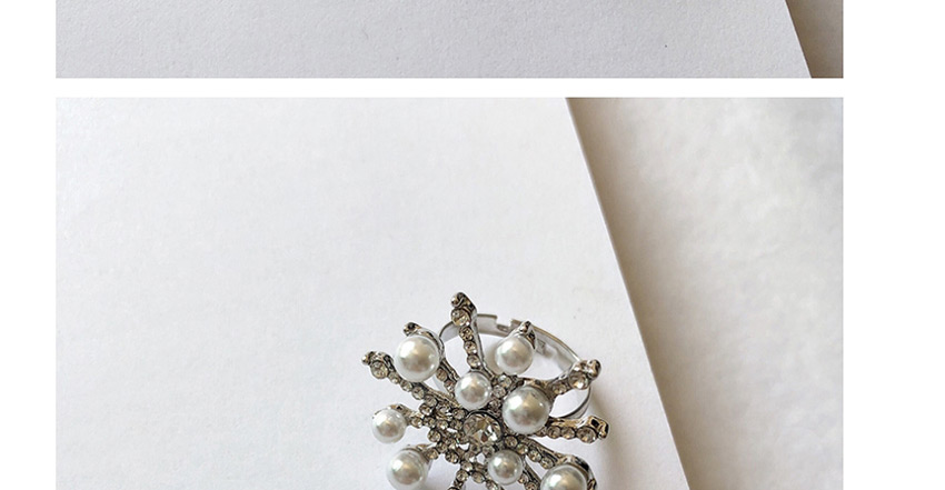 Fashion Silver Snowflake Imitation Pearl And Diamond Alloy Adjustable Ring,Fashion Rings