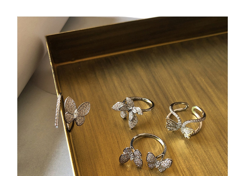 Fashion Hollow Silver Zircon Butterfly Cutout Adjustable Ring,Fashion Rings