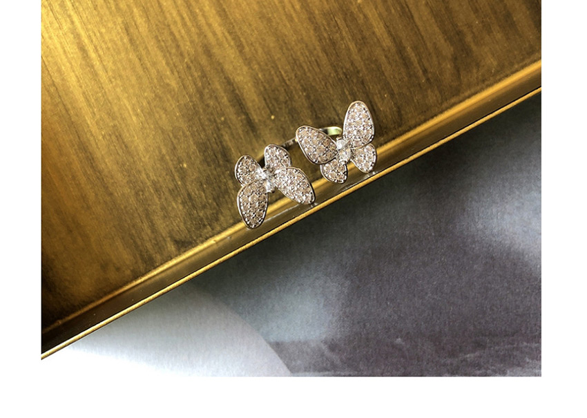 Fashion Single Butterfly In A Row Of Diamonds Silver Zircon Butterfly Open Adjustable Ring,Fashion Rings