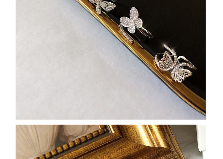Fashion Single Butterfly In A Row Of Diamonds Silver Zircon Butterfly Open Adjustable Ring,Fashion Rings
