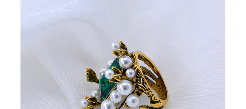 Fashion Green Emerald And Pearl Openwork Faceted Ring,Fashion Rings
