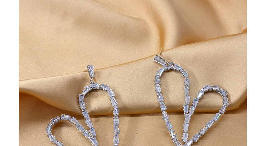Fashion Silver Micro Set Zircon Heart Pierced Earrings,Drop Earrings