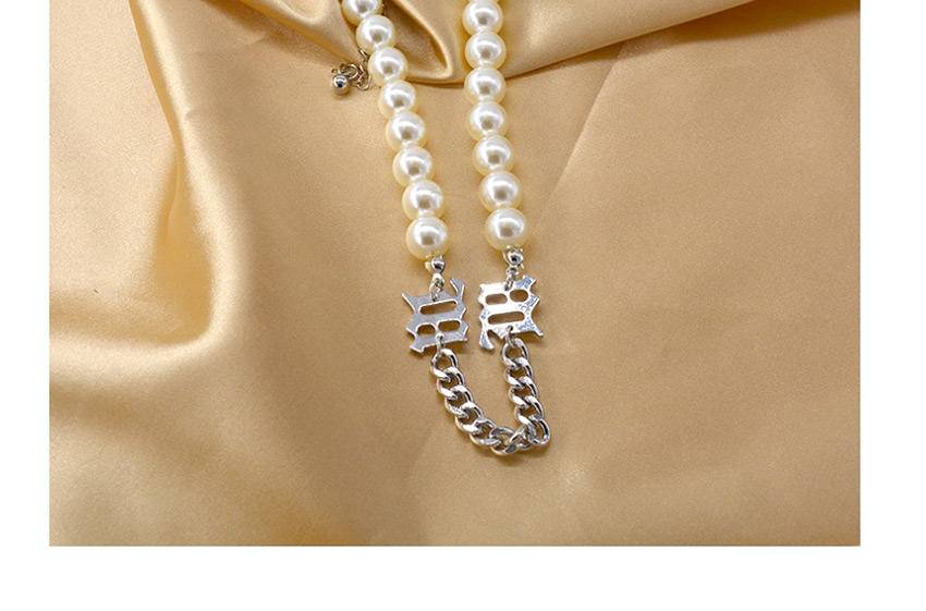 Fashion White Pearl Chain Stitching Titanium Steel Indelible Necklace,Beaded Necklaces