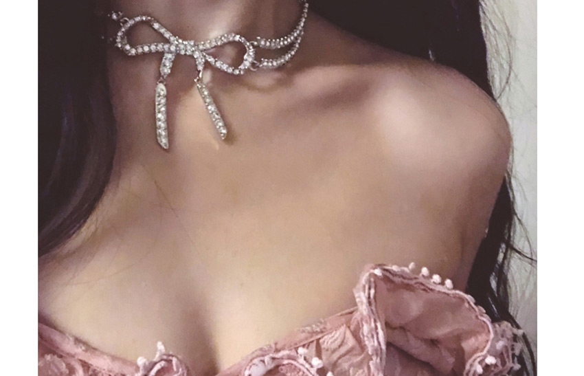 Fashion Silver Bow Knot Diamond Necklace,Pendants