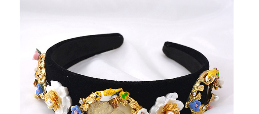 Fashion Black Pearl Flower Alloy Wide Edge Resin Headband,Head Band
