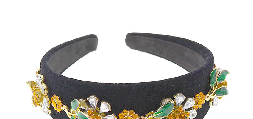 Fashion Black Wide-edge Rhinestone Flower Leaves Drip Oil Headband,Head Band