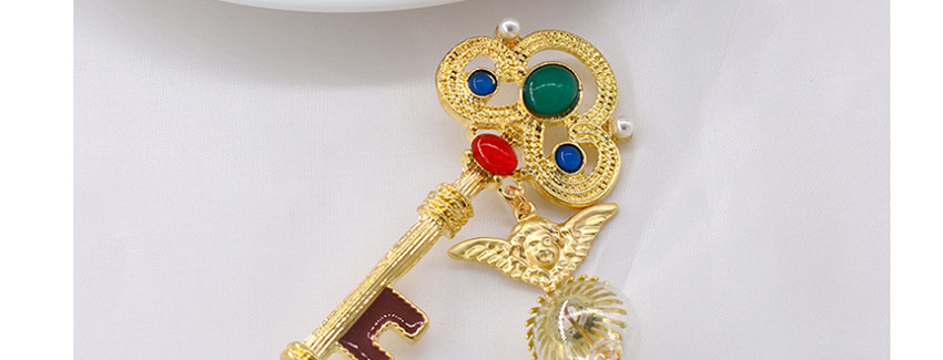 Fashion Golden Geometric Angel Key Chain Brooch With Rhinestones,Korean Brooches