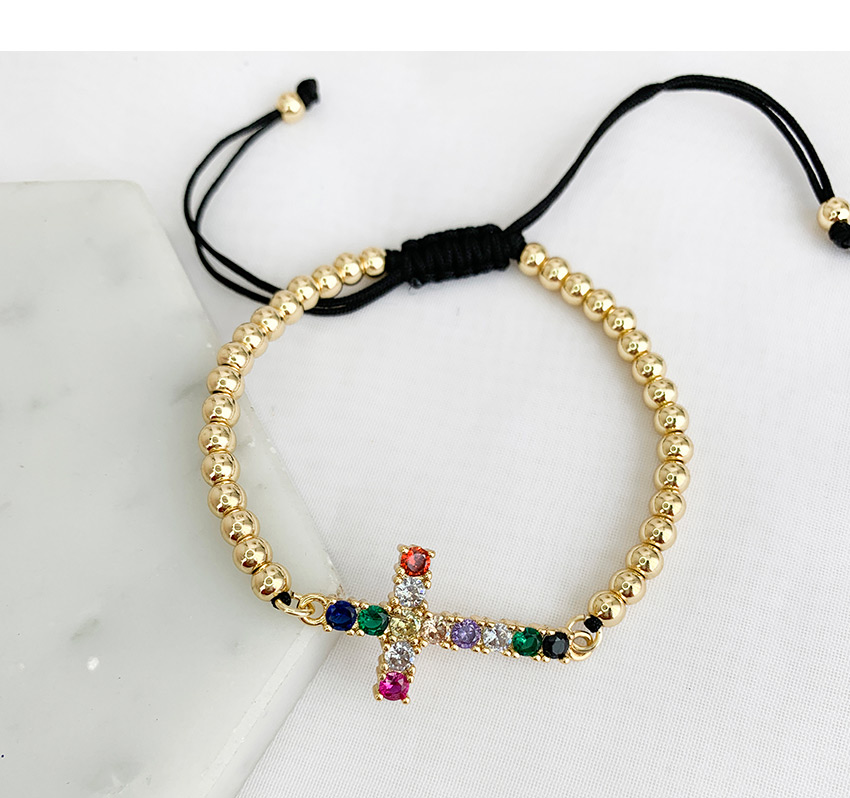 Fashion Golden Cubic Zirconia Beaded Cross Bracelet,Bracelets