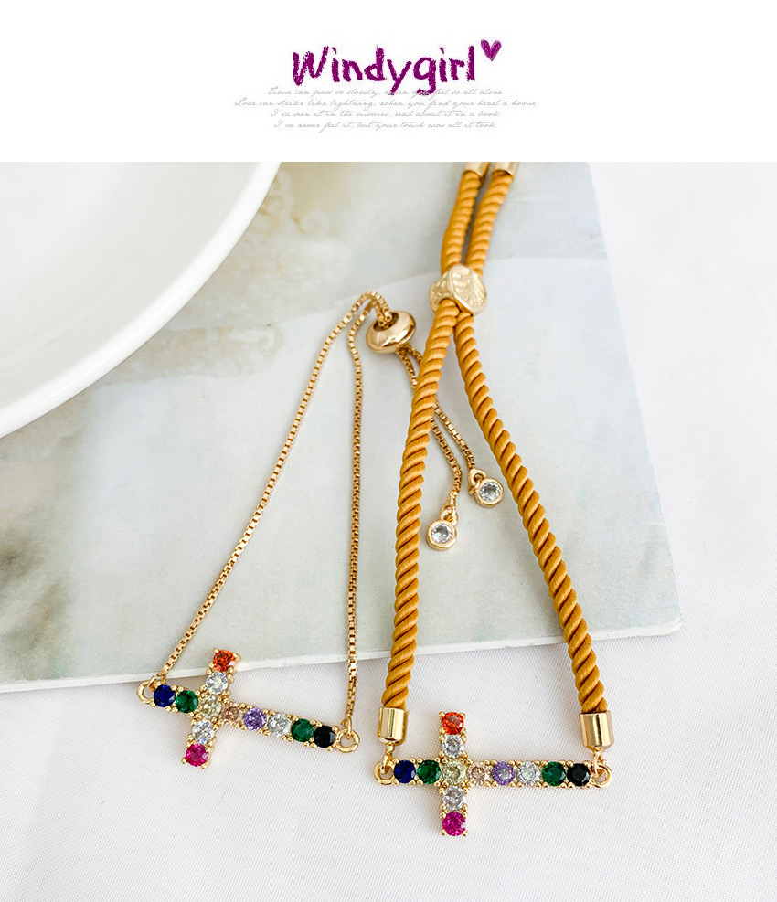 Fashion Ginger Brass Zircon Braided Rope Cross Bracelet,Bracelets